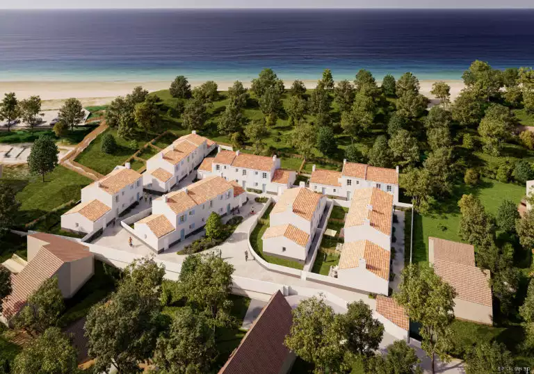 axonométrie d'un ensemble de maison, avec mer à proximité
