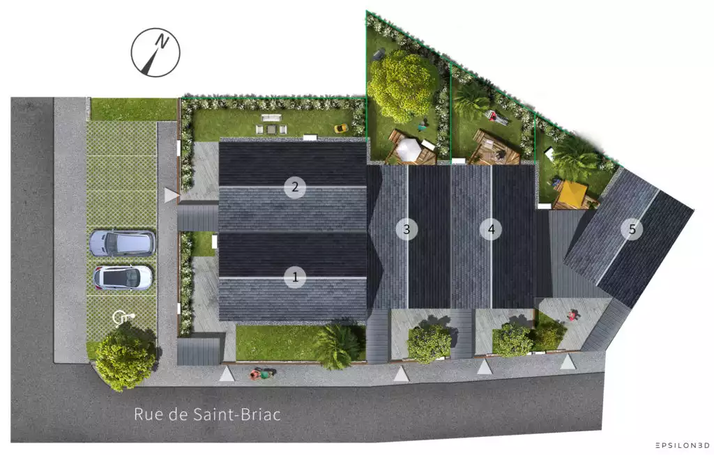 plan d'illustration d'un futur ensemble de maisons avec jardins
