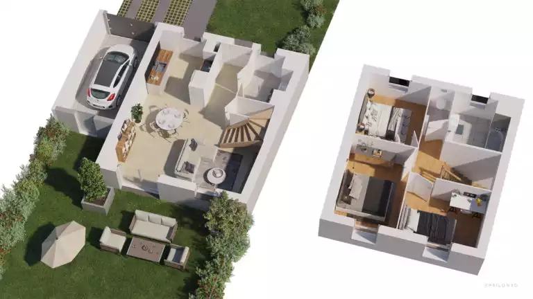 plan 3d d'une maison de deux étages