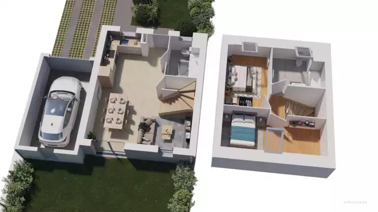 plan 3D d'une maison de deux étages