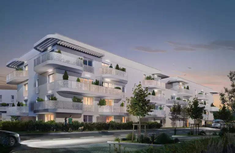 vue 3d de nuit d'un bâtiment à construire