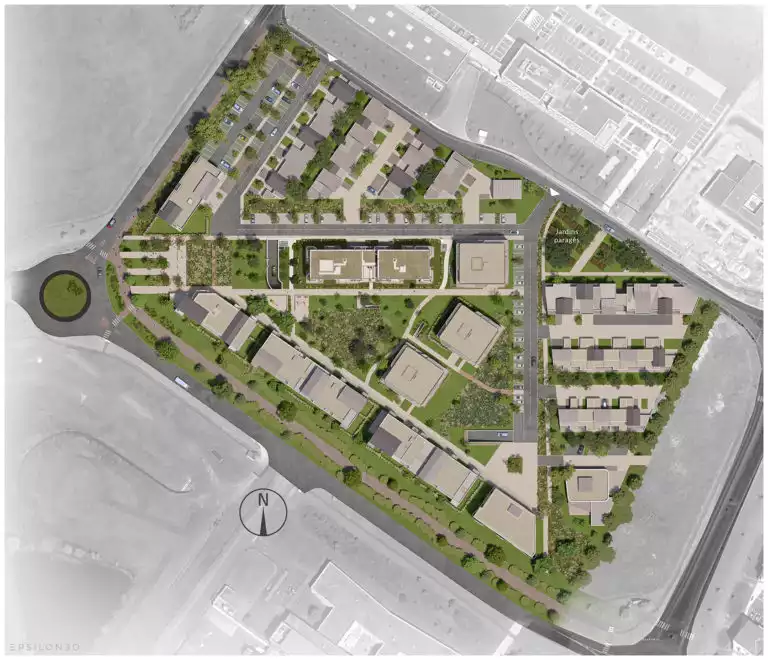 vue en plan d'un quartier de plusieurs bâtiments