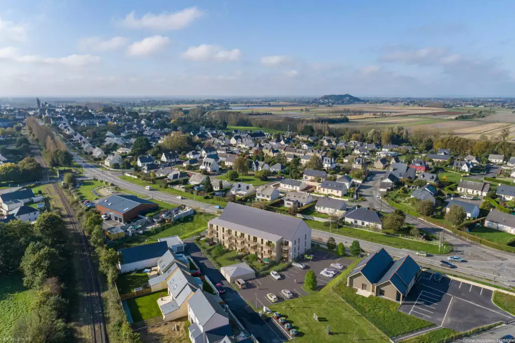 vue axonométrique 3D d'un bâtiment d'habitation intégré dans son environnement existant