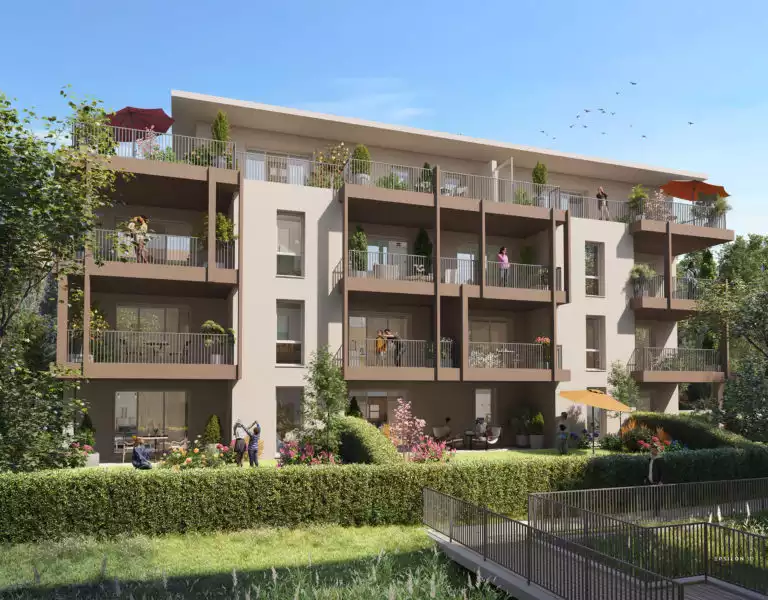 illustration 3d d'un immeuble d'habitation avec jardins et haies au rez-de-chaussée