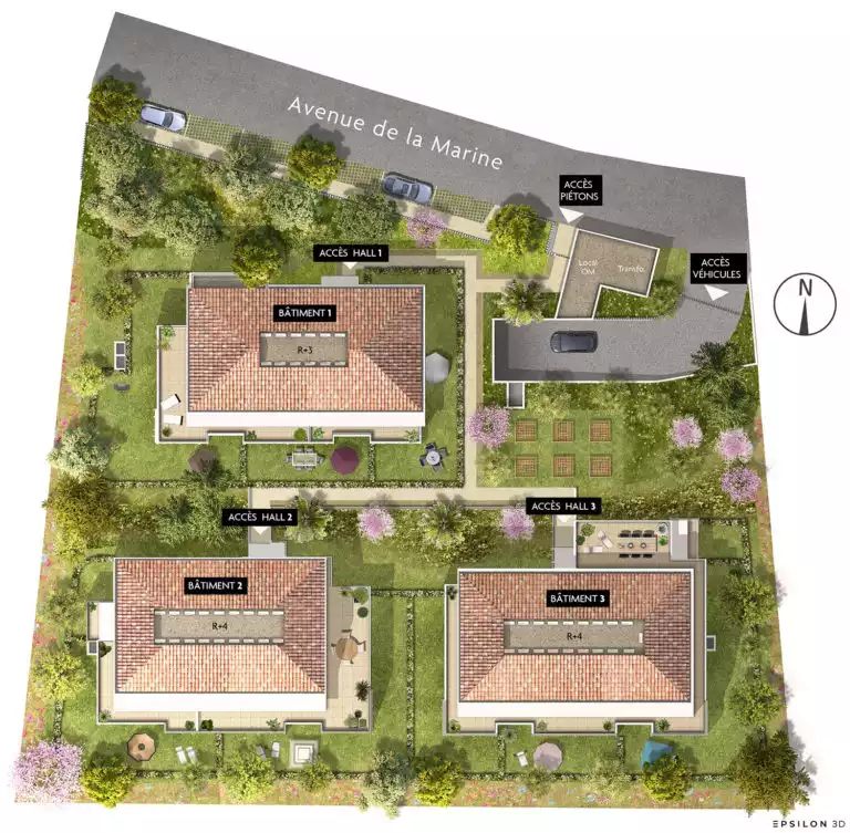 plan d'illustration d'un ensemble de trois bâtiments