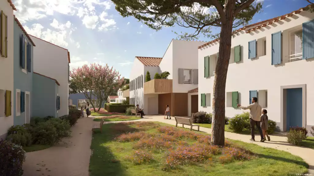Perspective 3D réalisée par Epsilon 3D présentant un programme immobilier situé à la Chaume en Vendée