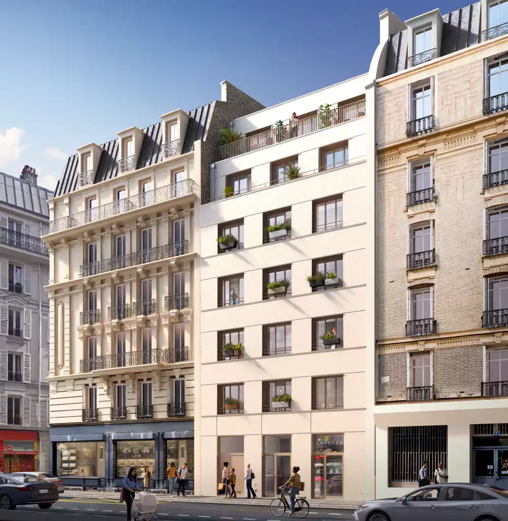 perspective 3D d'un immeuble vue rue en Ile-de-France