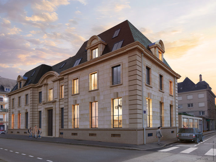 illustration 3D d'un bâtiment en pierres réhabilité