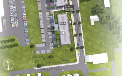 plan d'illustration d'un ensemble de bâtiments avec parkings