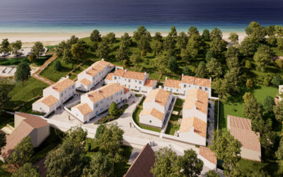 axonométrie d'un ensemble de maison, avec mer à proximité