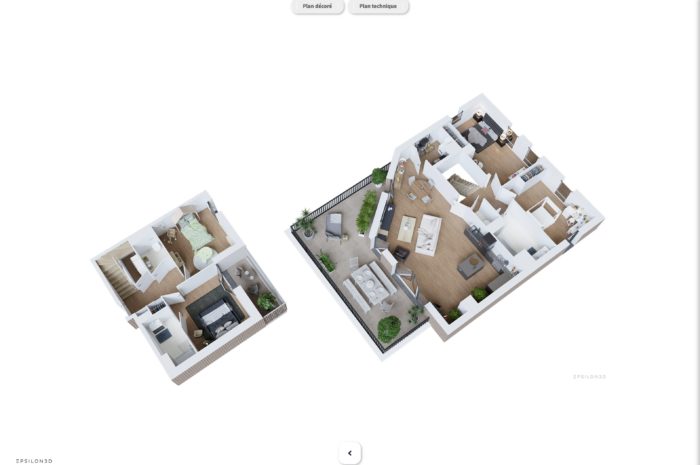 plan d'appartement en duplex avec grande terrasse