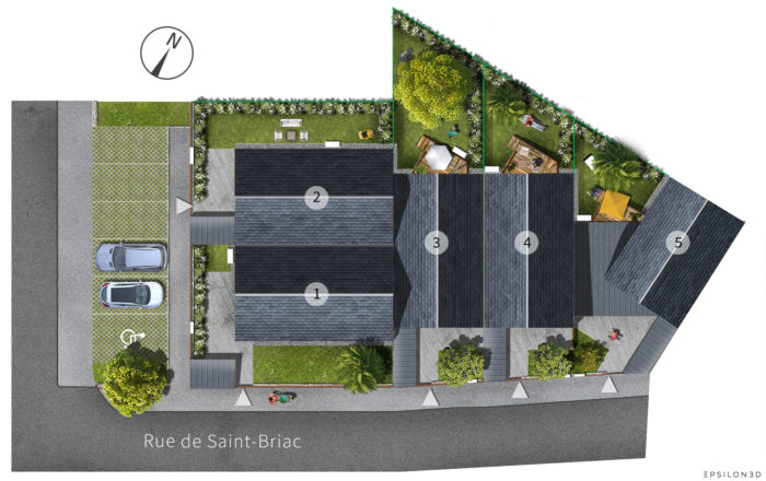 plan d'illustration d'un futur ensemble de maisons avec jardins
