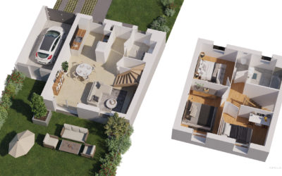 plan 3d d'une maison de deux étages