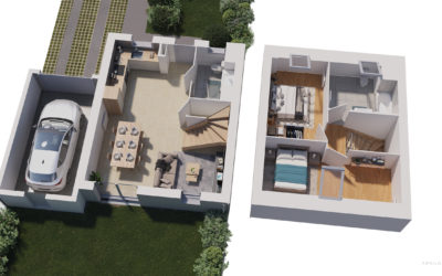 plan 3D d'une maison de deux étages