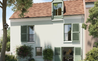vue d'illustration d'une future maison avec un jardins au premier plan, toiture en tuile