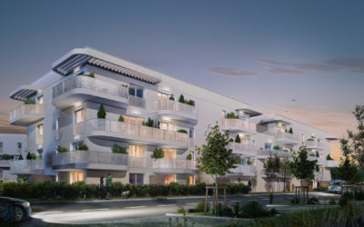 vue 3d de nuit d'un bâtiment à construire