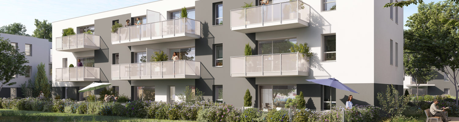 illustration 3d d'un futur bâtiment d'habitation avec balcons et plan d'eau au premier plan