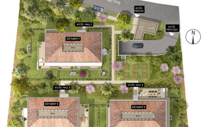 plan d'illustration d'un ensemble de trois bâtiments