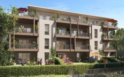illustration 3d d'un immeuble d'habitation avec jardins et haies au rez-de-chaussée