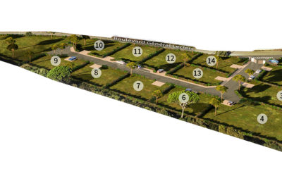 plan 3D en axonométrie d'un futur ensemble de terrains à construire, séparés par des haies