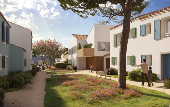 Perspective 3D réalisée par Epsilon 3D présentant un programme immobilier situé à la Chaume en Vendée