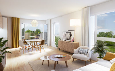 Programme immobilier avec réalisation d'une perspective extérieure, deux perspectives intérieures